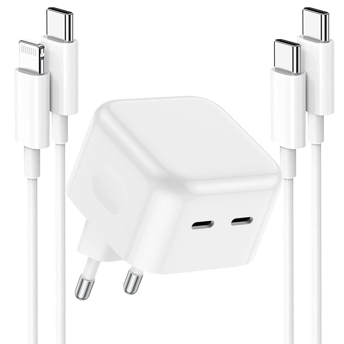 ZORBES Dual Port 35W Power Adapter Charger Adapter for iPhone 13 iPhone 14 Apple MFi Certified Dual USB C Power Adapter Charger Adapter with USB C to USB C & USB C to Lightning Cable ZORBES Dual Port 35W Power Adapter Charger Adapter for iPhone 13 iPhone 14 Apple MFi Certified Dual USB C Power Adapter Charger Adapter with USB C to USB C & USB C to Lightning Cable